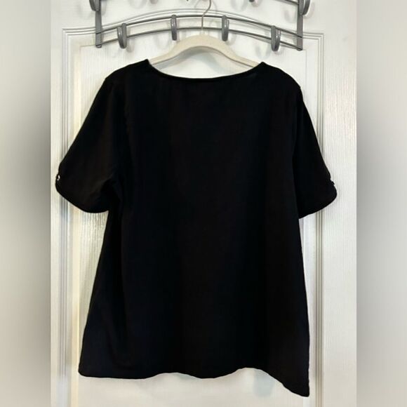 Chicos Black Short-Sleeve Tee grommet lace up‎ top size 2 women’s - Picture 10 of 12